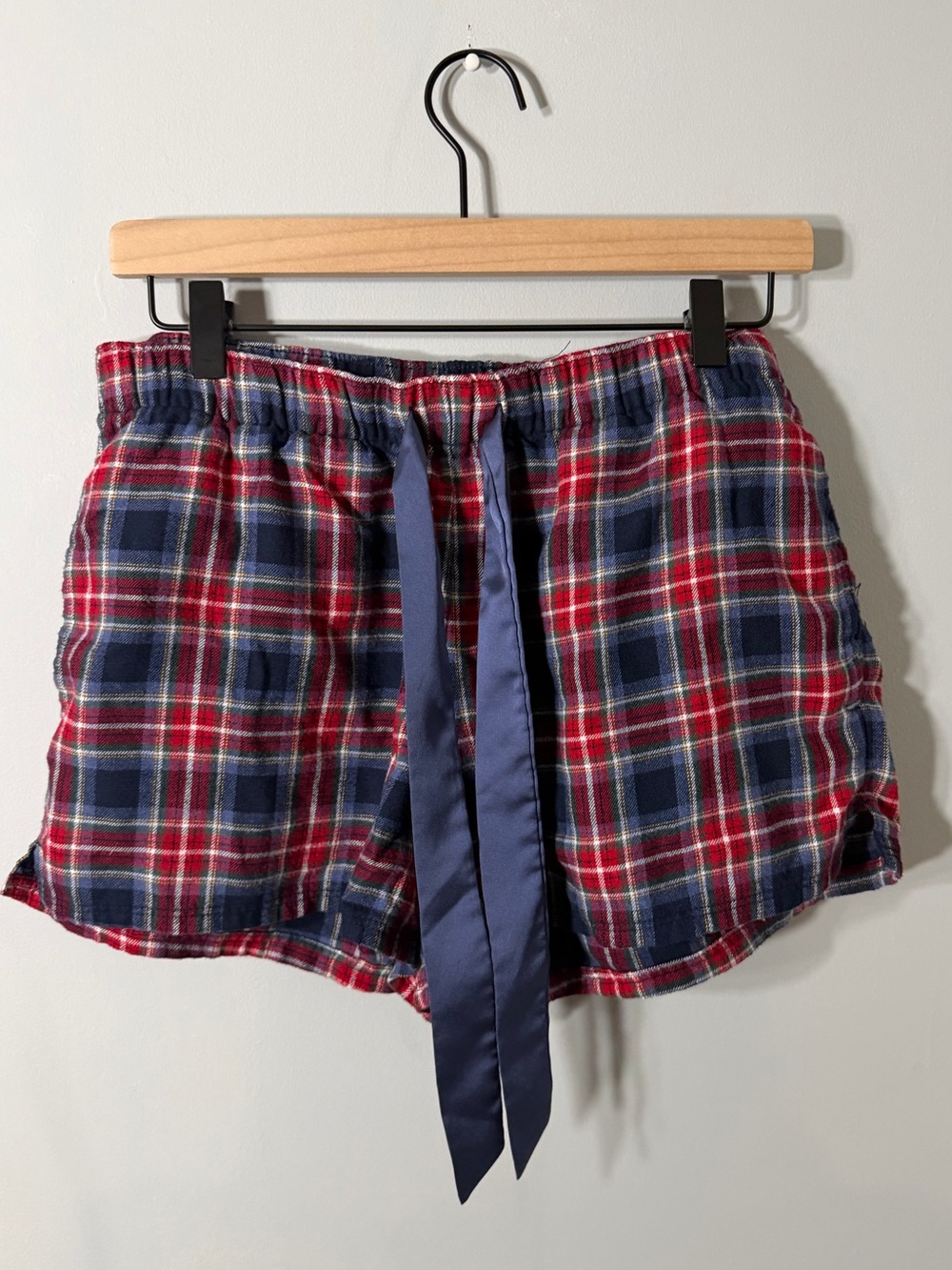Hollister Plaid Flannel Lounge Shorts with Navy Waist Tie